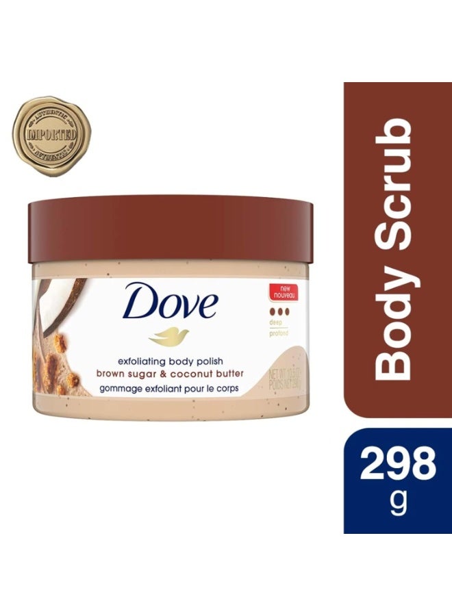 Dove Exfoliating Body Polish Scrub Dry Skin Brown Sugar & Coconut Butter,Gently Exfoliates & Moisturizes Instant Soft & Smooth Skin,Naturally Derived Ingredients,Sulfate-Free,Coconut Scent,298G pack of 2 - Image 3